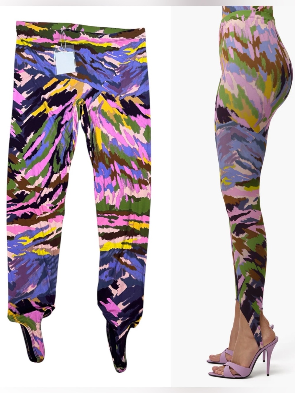 Naked Wardrobe Brush Storm Print Stirrup Leggings Size Large Multicolor NWT
